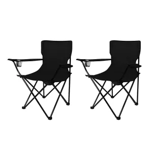 Levede 2Pcs Camping Chairs Folding Arm Black-SA_Metro