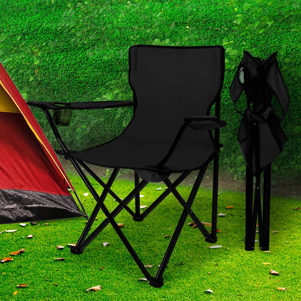 Levede 2Pcs Camping Chairs Folding Arm Black-SA_Metro