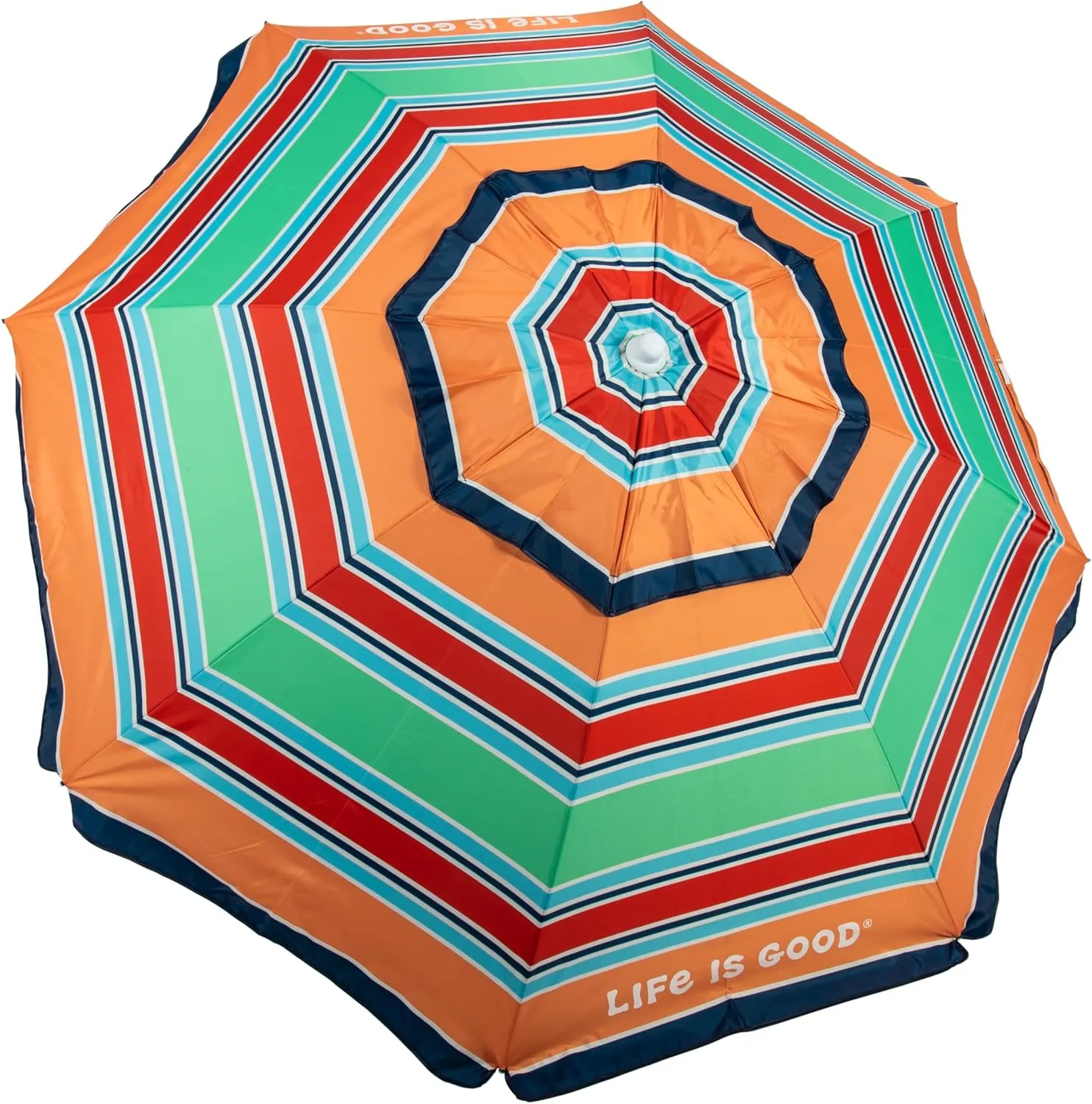 Life is Good 7' Beach Umbrella with Integrated Sand Anchor, Carry Bag, UPF 50  Protection, Portable Outdoor Tilting Sunshade, Stripe
