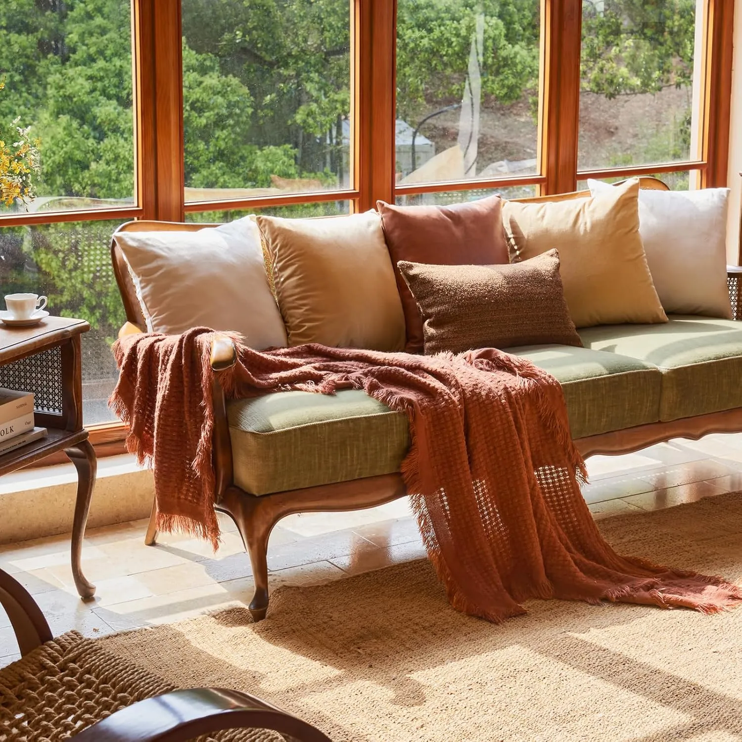 lifein Fall Throw Blanket for Couch-Soft Boho Knitted Bed Throw Blankets,Cozy Burnt Orange Waffle Throw,Farmhouse Lightweight Blanket&Throw for Autumn,Woman,Chair,Sofa,Home Decor(Burnt Orange,50*60")