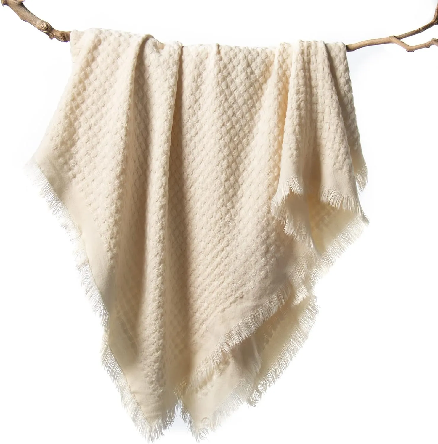 lifein Fall White Throw Blanket for Couch-Soft Boho Knitted Bed Throw Blanket,Cozy Farmhouse Waffle Small Lightweight Blanket&Throws for Autumn,Woman,Chair,Sofa,Home Decor,Gift(White/Cream,50 * 60")
