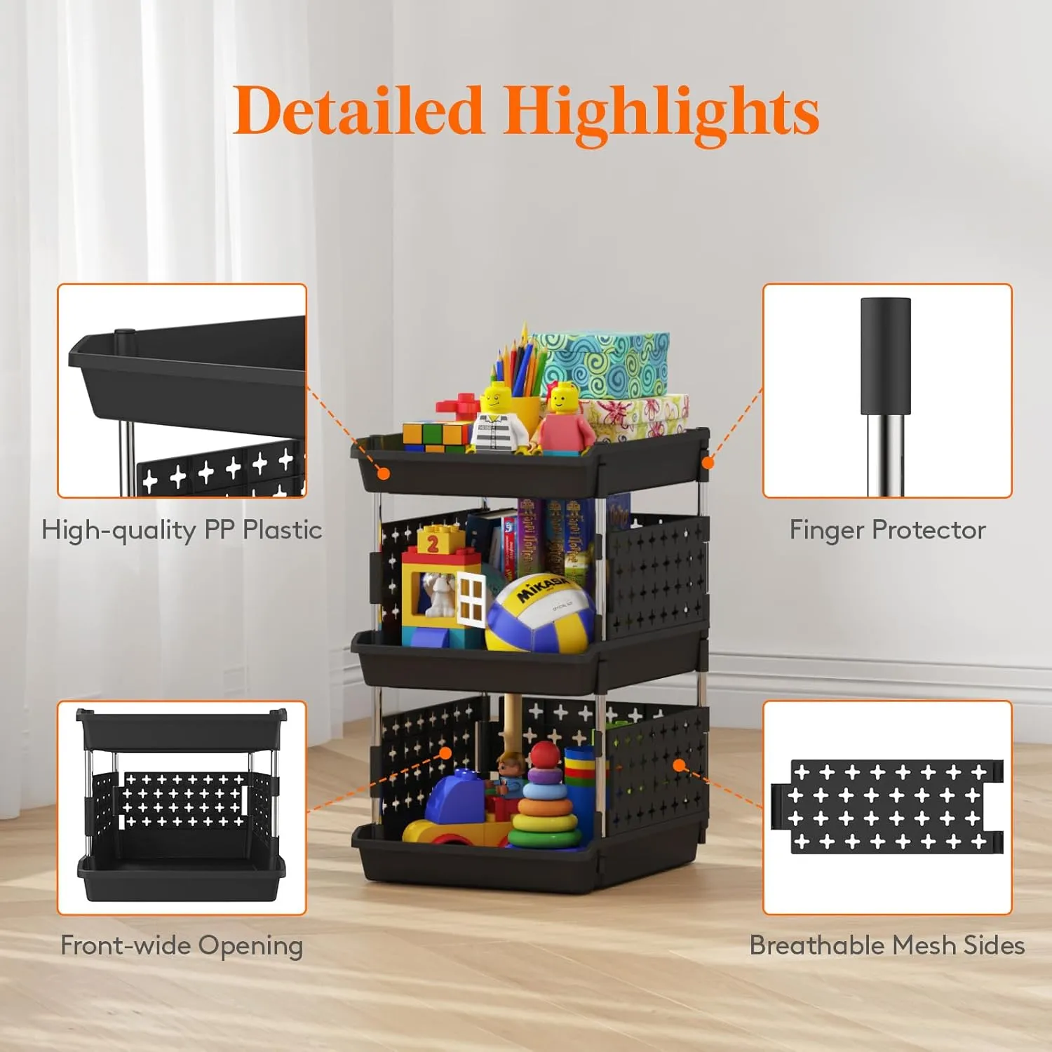 Lifewit Plastic Stackable Storage Baskets, 3 Tier Stacking Bins for Closet Wardrobe, Playroom, Kitchen Organization, Large Capacity Multi-Functional Stackable Storage Containers Shelves, 2 Pack