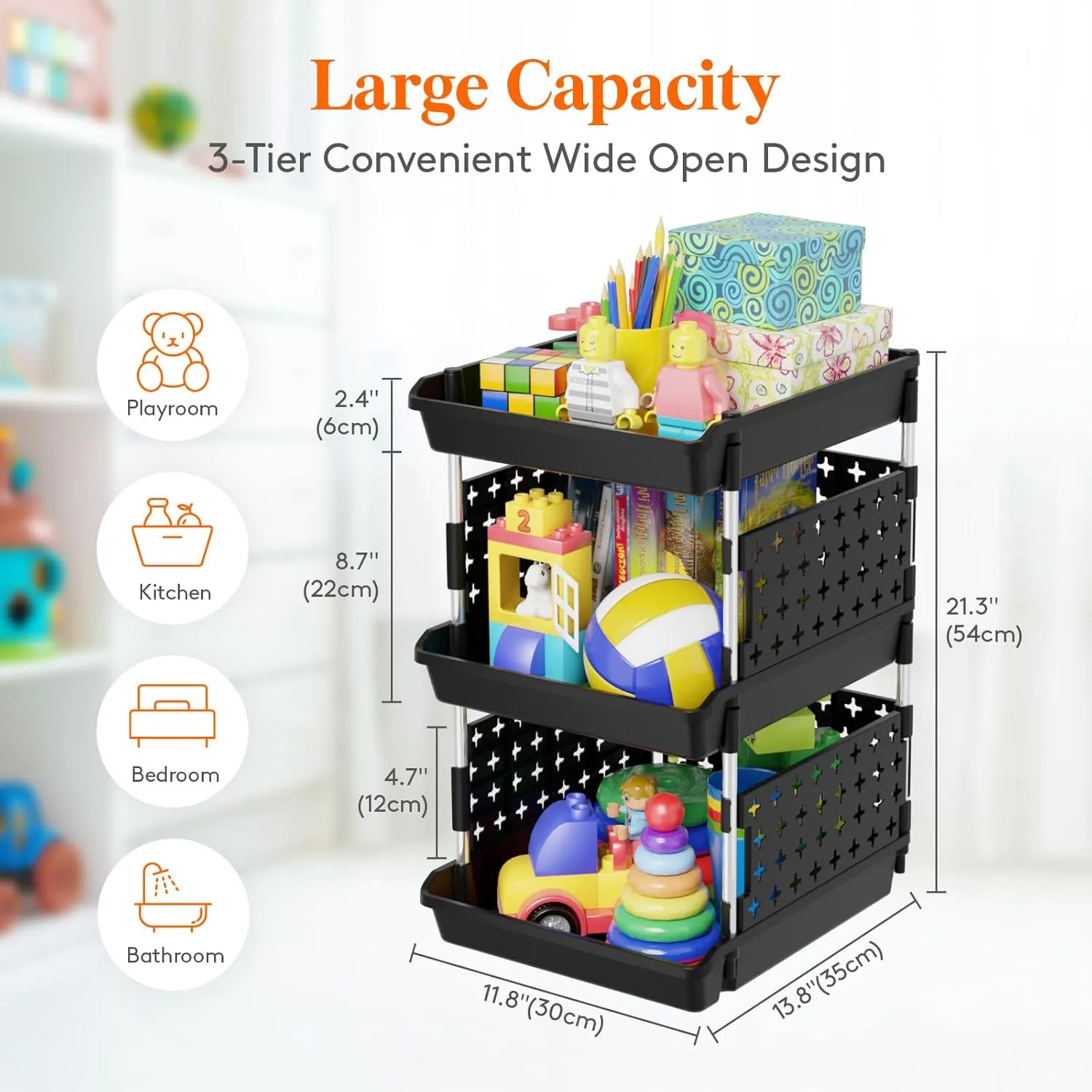 Lifewit Plastic Stackable Storage Baskets, 3 Tier Stacking Bins for Closet Wardrobe, Playroom, Kitchen Organization, Large Capacity Multi-Functional Stackable Storage Containers Shelves, 2 Pack