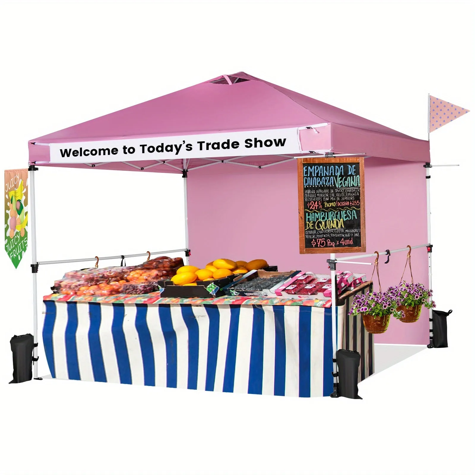 LIFEZEAL 10' x 10' Instant Pop-Up Canopy Tent with Sidewall, Pink Commercial Gazebo with Roller Bag, Hanging Crossbars & Banner Strip, Portable Outdoor Shade Shelter for Market, Patio, Camping, Beach, Tents for Outside Party