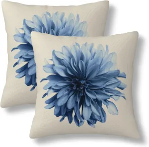 Light Blue Flower Throw Pillow Covers 18x18 Set of 2 Dahlia Flower Decorative Pillow Covers Floral Outdoors Pillowcase Cushion Case Farmhouse Home Decor for Sofa Couch Bed Bedroom