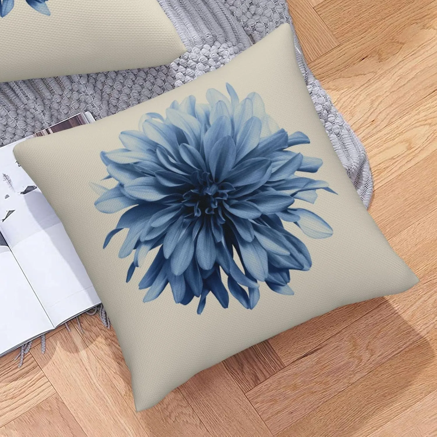 Light Blue Flower Throw Pillow Covers 18x18 Set of 2 Dahlia Flower Decorative Pillow Covers Floral Outdoors Pillowcase Cushion Case Farmhouse Home Decor for Sofa Couch Bed Bedroom