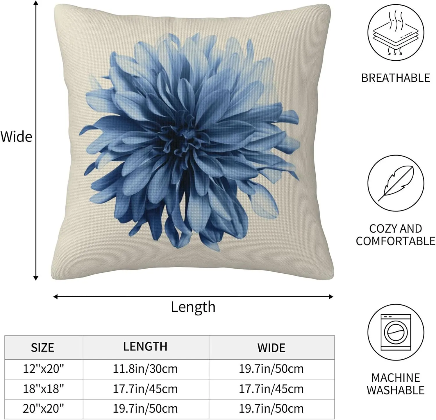 Light Blue Flower Throw Pillow Covers 18x18 Set of 2 Dahlia Flower Decorative Pillow Covers Floral Outdoors Pillowcase Cushion Case Farmhouse Home Decor for Sofa Couch Bed Bedroom
