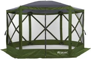 Lightspeed Outdoors Pop-Up 6-Sided Screen Shelter, Camping Gazebo, Green