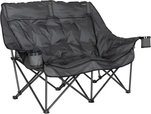 Lippert Big Bear Dark Grey Heated Folding Camping Loveseat with Power Banks, Four Heat Zones, 600-lb. Weight Capacity, 600D Polyester Fabric, High-Loft Cushioning, Zippered Carrying Bag - 2024043335