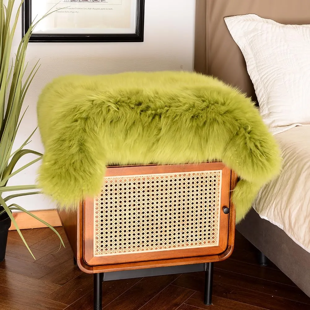 LLB Genuine Sheepskin Area Rug Wool Rug Fur Carpet Fluffy Shaggy Fur Rug for Living Room Kids Bedroom Real Sheepskin Throw Lambskin Rugs Sofa Mat Chair Seat Covers (Pea Green, 2 x 3 ft Sheepskin)