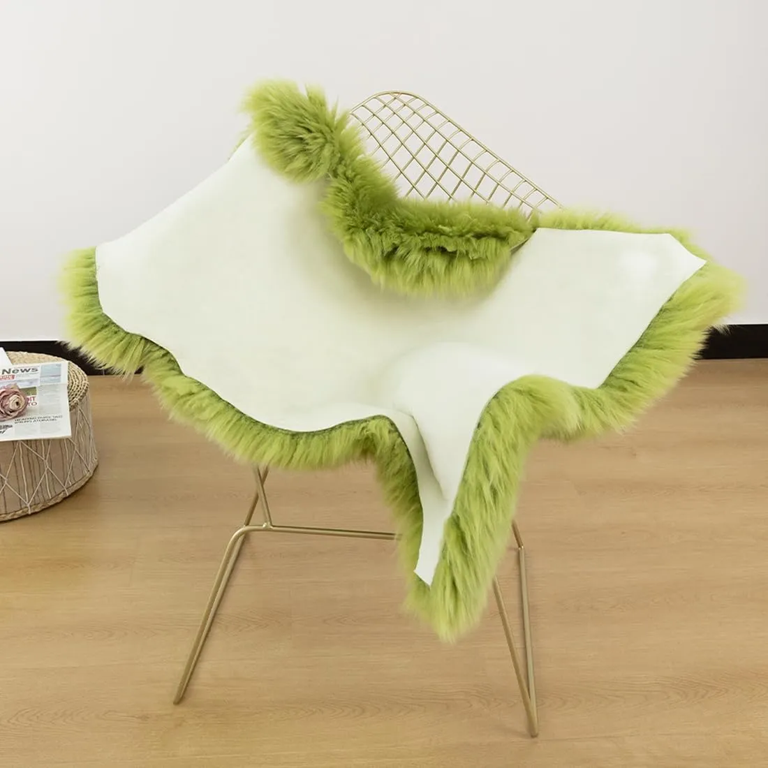LLB Genuine Sheepskin Area Rug Wool Rug Fur Carpet Fluffy Shaggy Fur Rug for Living Room Kids Bedroom Real Sheepskin Throw Lambskin Rugs Sofa Mat Chair Seat Covers (Pea Green, 2 x 3 ft Sheepskin)