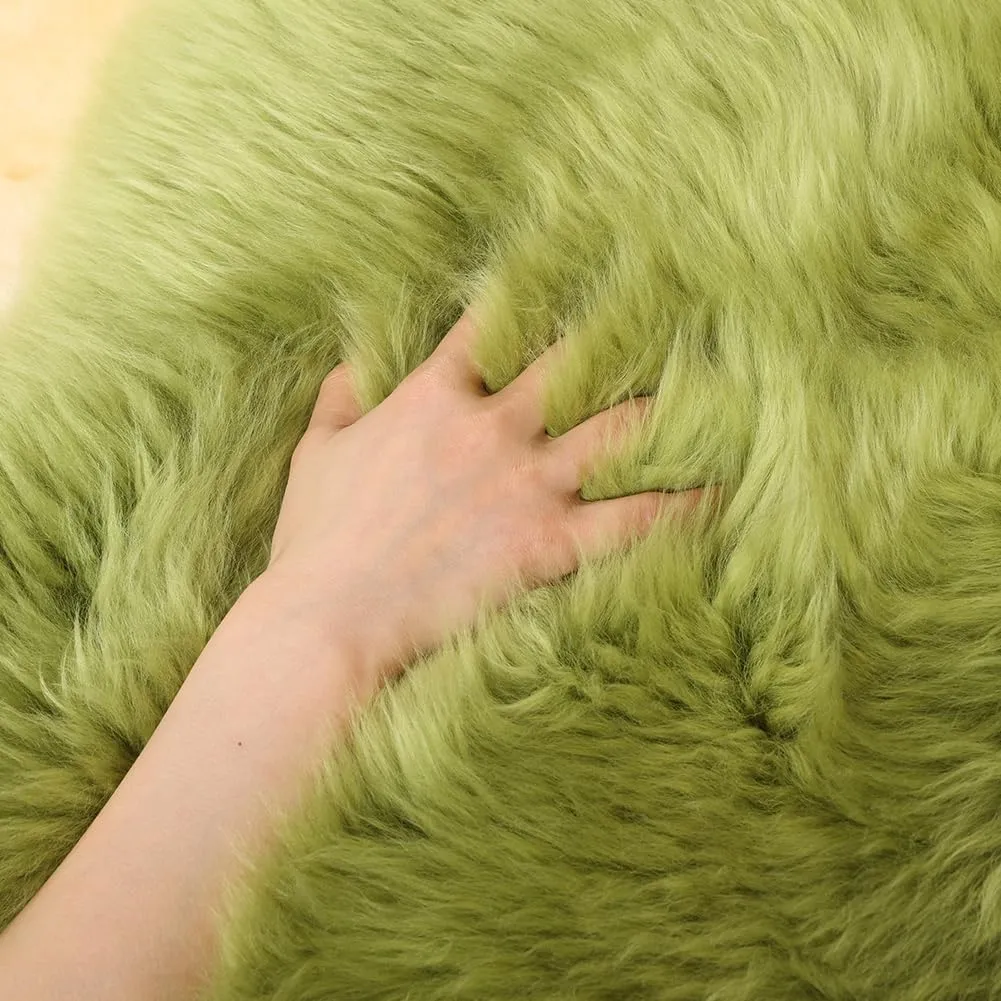 LLB Genuine Sheepskin Area Rug Wool Rug Fur Carpet Fluffy Shaggy Fur Rug for Living Room Kids Bedroom Real Sheepskin Throw Lambskin Rugs Sofa Mat Chair Seat Covers (Pea Green, 2 x 3 ft Sheepskin)