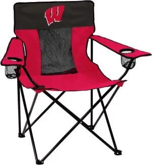 Logo Brands NCAA Wisconsin Badgers Elite Chair, Unisex Adult Chair with Two Cup Holder, One Size, Team Color