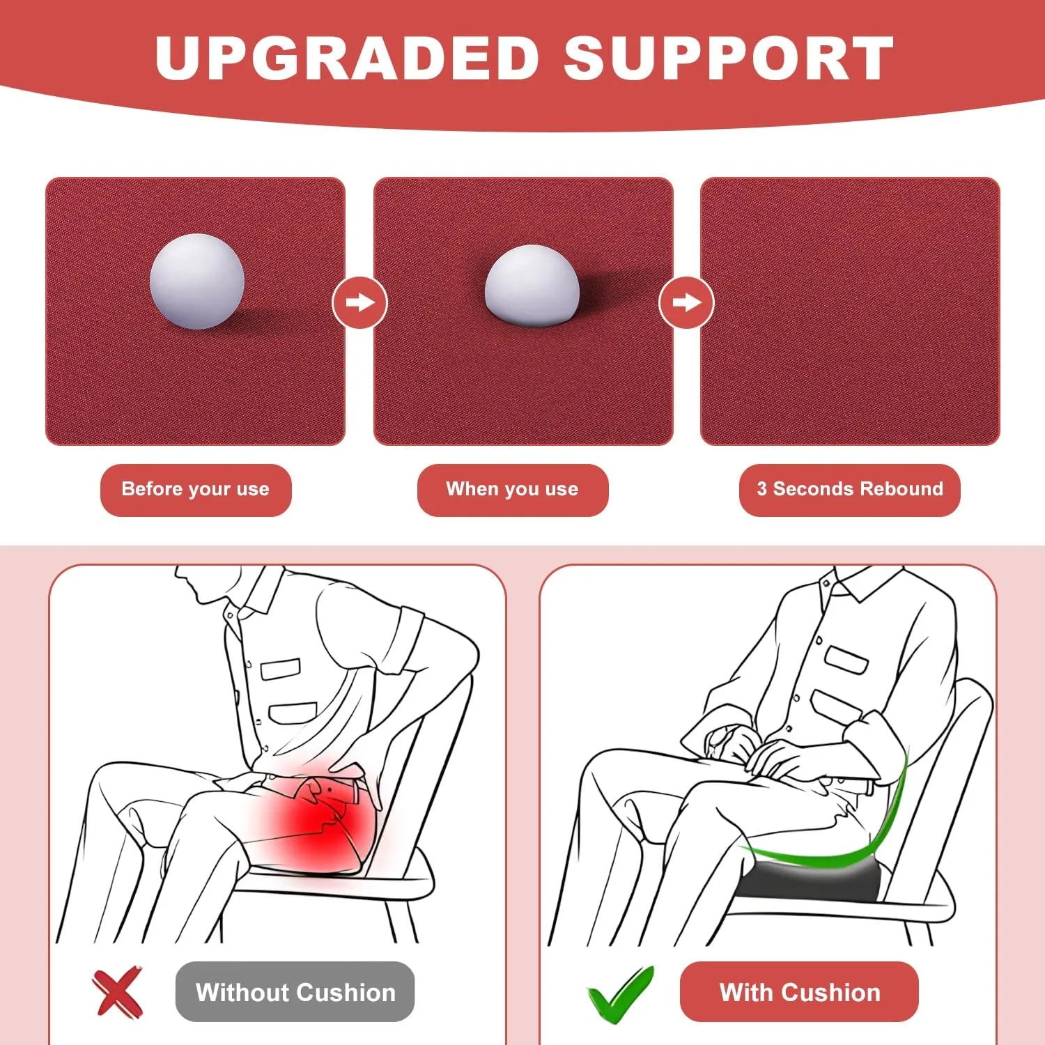 LOKHOM Outdoor Chair Cushions Set of 2，19" x 19" x 4" Waterproof Outdoor Seat Cushions for Patio Furniture, Soft Square Corner Sofa Outdoor Cushions with Handle & Adjustable Straps(Red)