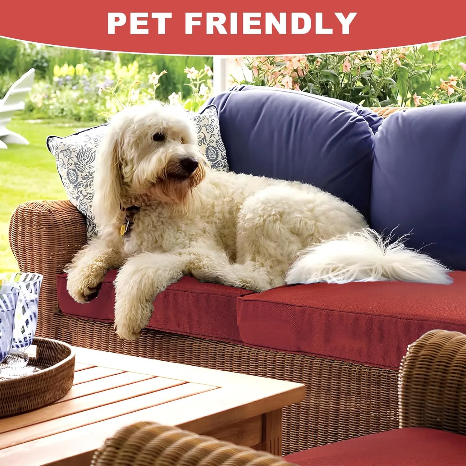 LOKHOM Outdoor Chair Cushions Set of 2，19" x 19" x 4" Waterproof Outdoor Seat Cushions for Patio Furniture, Soft Square Corner Sofa Outdoor Cushions with Handle & Adjustable Straps(Red)