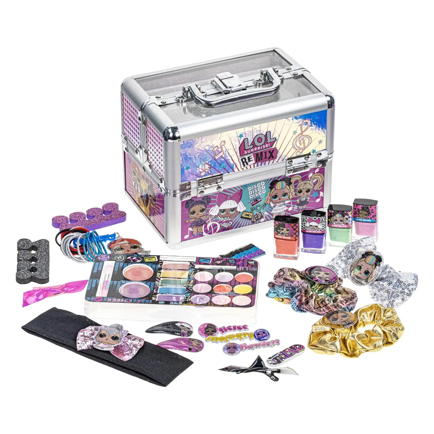 L.O.L. Surprise! Train Case Cosmetic Makeup Set Includes Lip Gloss, Eye Shimmer, Nail Polish, Hair Accessories & more, Perfect for Parties, Sleepovers & Makeovers, Ages 3 , By Townley Girl