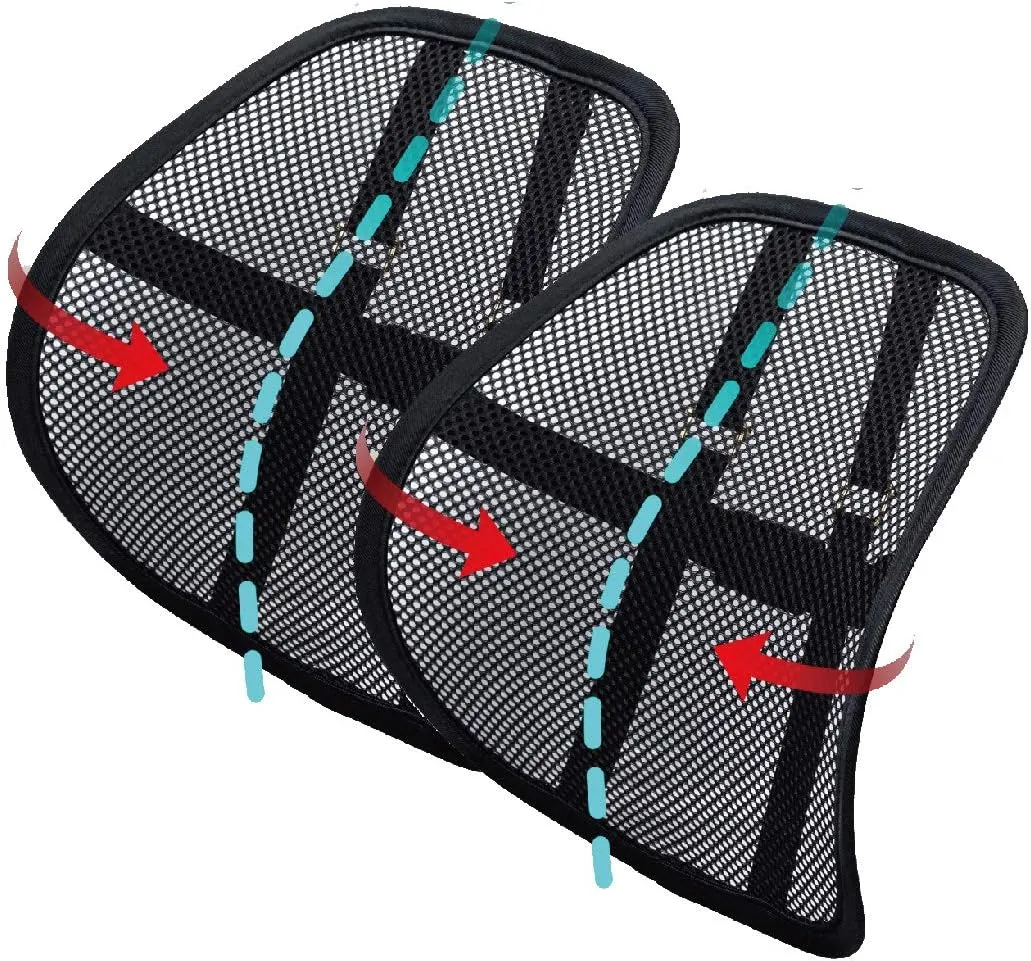 Lumbar Support, Car Lumbar Support with Double Breathable Mesh, Back Lumbar Support for Car and Office Chair (Black 2 Pack)