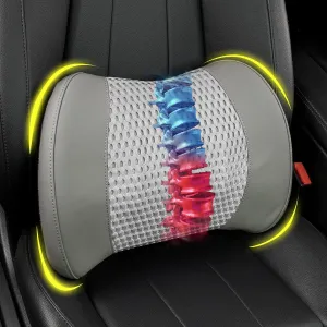 Lumbar Support Pillow for Car, Memory Foam Lumbar Pillow for Lower Back Pain Relief - Back Cushion for Driving, Chair Support for Car-Office Chair, Wheelchair - 4D Mesh Gray