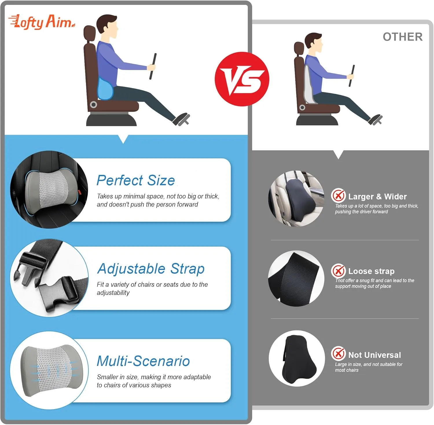 Lumbar Support Pillow for Car, Memory Foam Lumbar Pillow for Lower Back Pain Relief - Back Cushion for Driving, Chair Support for Car-Office Chair, Wheelchair - 4D Mesh Gray