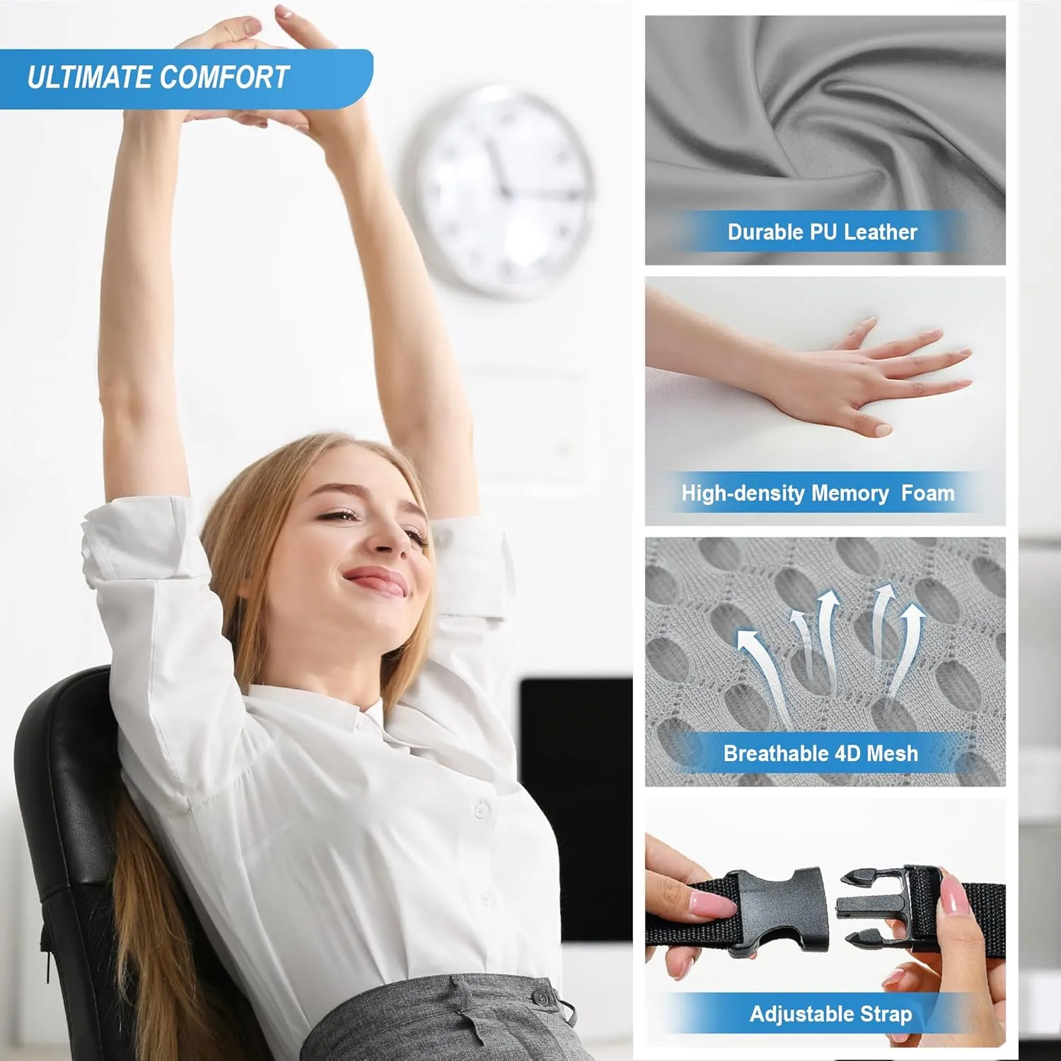 Lumbar Support Pillow for Car, Memory Foam Lumbar Pillow for Lower Back Pain Relief - Back Cushion for Driving, Chair Support for Car-Office Chair, Wheelchair - 4D Mesh Gray
