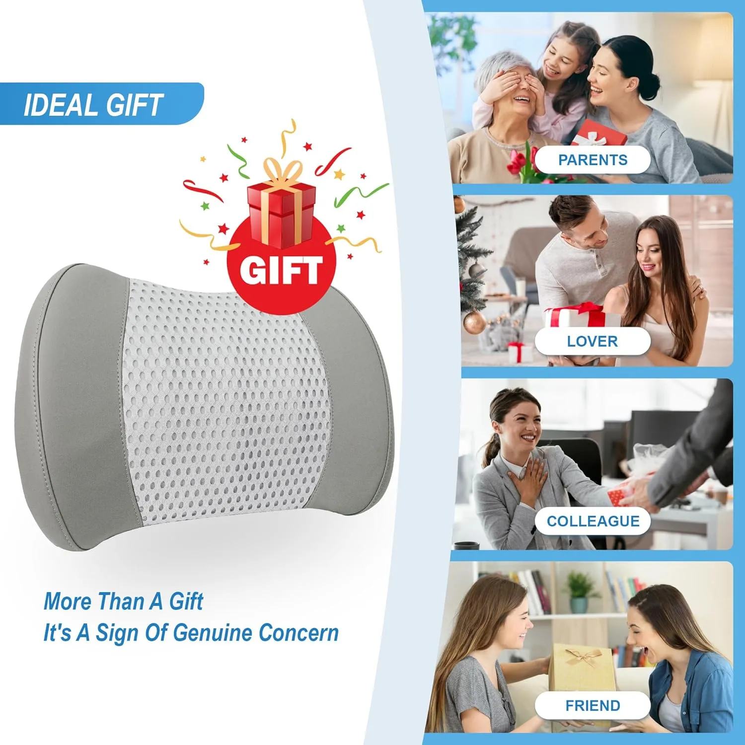 Lumbar Support Pillow for Car, Memory Foam Lumbar Pillow for Lower Back Pain Relief - Back Cushion for Driving, Chair Support for Car-Office Chair, Wheelchair - 4D Mesh Gray