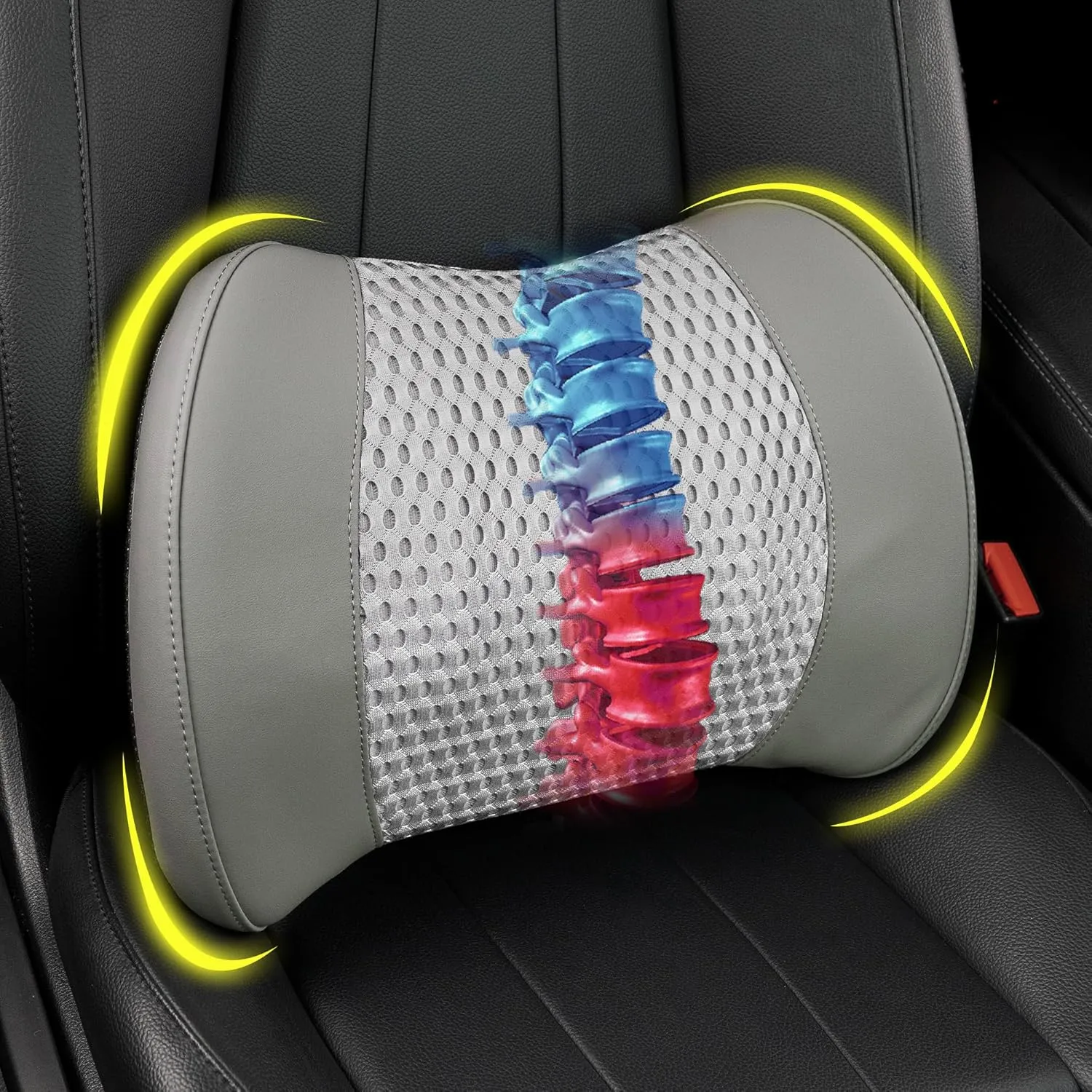 Lumbar Support Pillow for Car, Memory Foam Lumbar Pillow for Lower Back Pain Relief - Back Cushion for Driving, Chair Support for Car-Office Chair, Wheelchair - 4D Mesh Gray