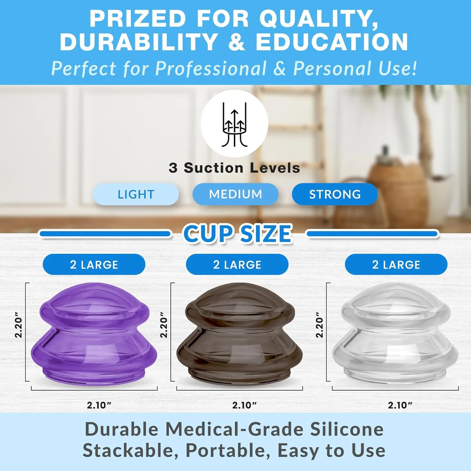 Lure Essentials Edge Cupping Therapy Set Cupping Kit for Massage Therapy Silicone Cupping Set Massage Cups 6 Large Multi-Color Cups (Clear, Onyx, Purple)