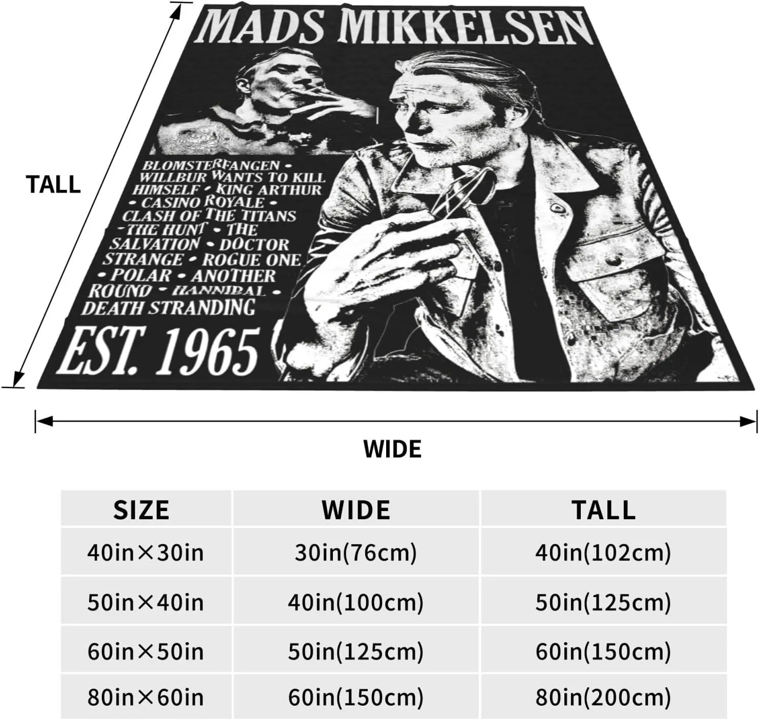 Mads Mikkelsen Blanket Flannel Fleece Printed Throw Blankets Ultra Soft Micro Warm Blanket for All Season Bedding Chair Sofa Couch Bed 50"x40"