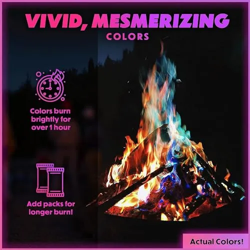 Magical Flames Fire Color Changing Packets for Campfires, Fire Pit, Outdoor Fireplaces - Camping Essentials for Kids & Adults – 5 Pack, Jumbo Flames