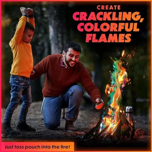 Magical Flames Fire Color Changing Packets for Campfires, Fire Pit, Outdoor Fireplaces - Camping Essentials for Kids & Adults – 5 Pack, Jumbo Flames