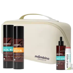 Mambino Organics First Trimester Maternity Skin Care Set   Free Bag - Pregnancy Belly Oil, Rose Facial Mist, Youth Glow Serum, Lip Balm - 4 Items