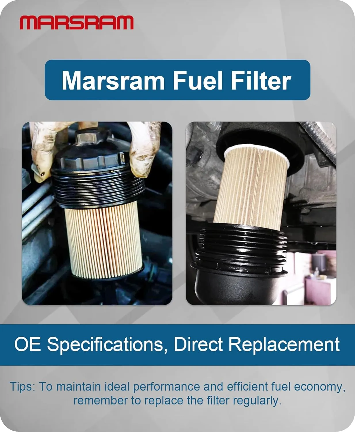 Marsram 6.7 Cummins Fuel Filter Water Separator Set fits for 2019 2020 2021 2022 2023 2024 Dodge Ram 2500 3500 4500 5500 6.7L Cummins Diesel Turbo Engines, Replace 68157291AA 68436631AA