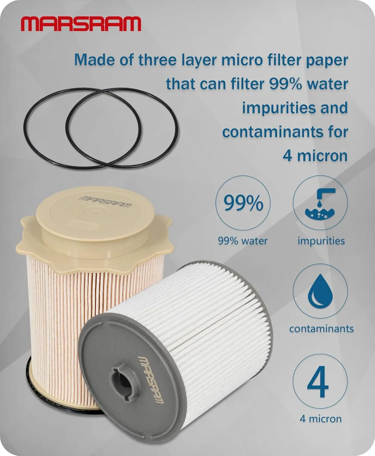 Marsram 6.7 Cummins Fuel Filter Water Separator Set fits for 2019 2020 2021 2022 2023 2024 Dodge Ram 2500 3500 4500 5500 6.7L Cummins Diesel Turbo Engines, Replace 68157291AA 68436631AA