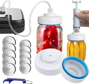 Mason Jar Vacuum Sealer and Accessory Hose Compatible with FoodSaver Vacuum Sealer Portable Hand Pump for Jars Regular & Wide Mouth and Lid for Food Storage