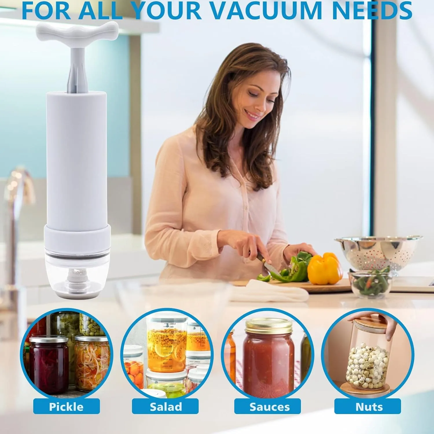 Mason Jar Vacuum Sealer and Accessory Hose Compatible with FoodSaver Vacuum Sealer Portable Hand Pump for Jars Regular & Wide Mouth and Lid for Food Storage