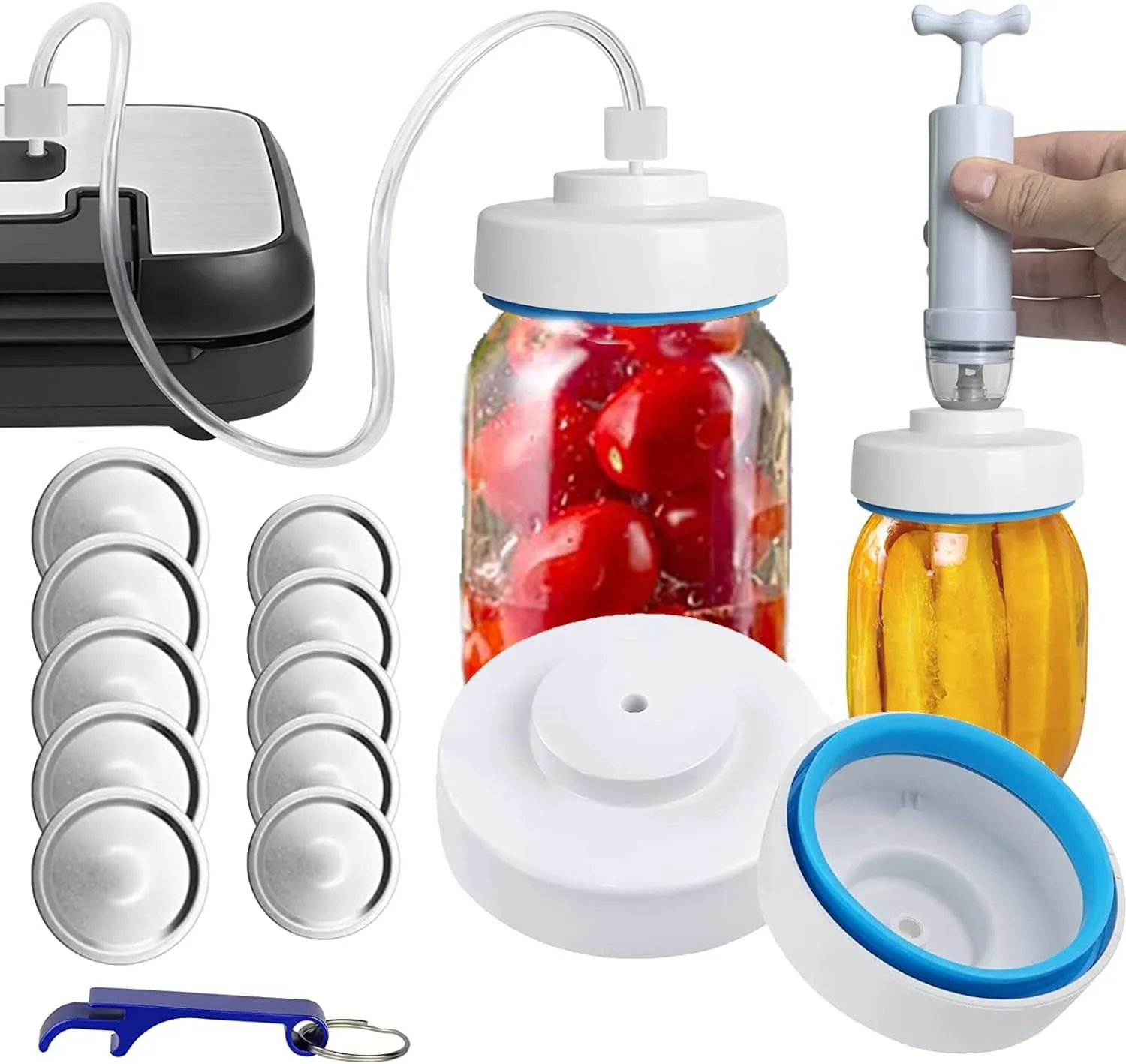 Mason Jar Vacuum Sealer and Accessory Hose Compatible with FoodSaver Vacuum Sealer Portable Hand Pump for Jars Regular & Wide Mouth and Lid for Food Storage