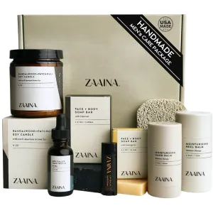 Men's Self Care Package - Luxury Spa Gift Set for Him, Unique Father's Day Gifts for Men - Handmade in USA, Relaxation Spa Gift Set for Him - Natural Men Skin Care Kit with Sandalwood Candle, Self Care Gift for Men by ZAAINA