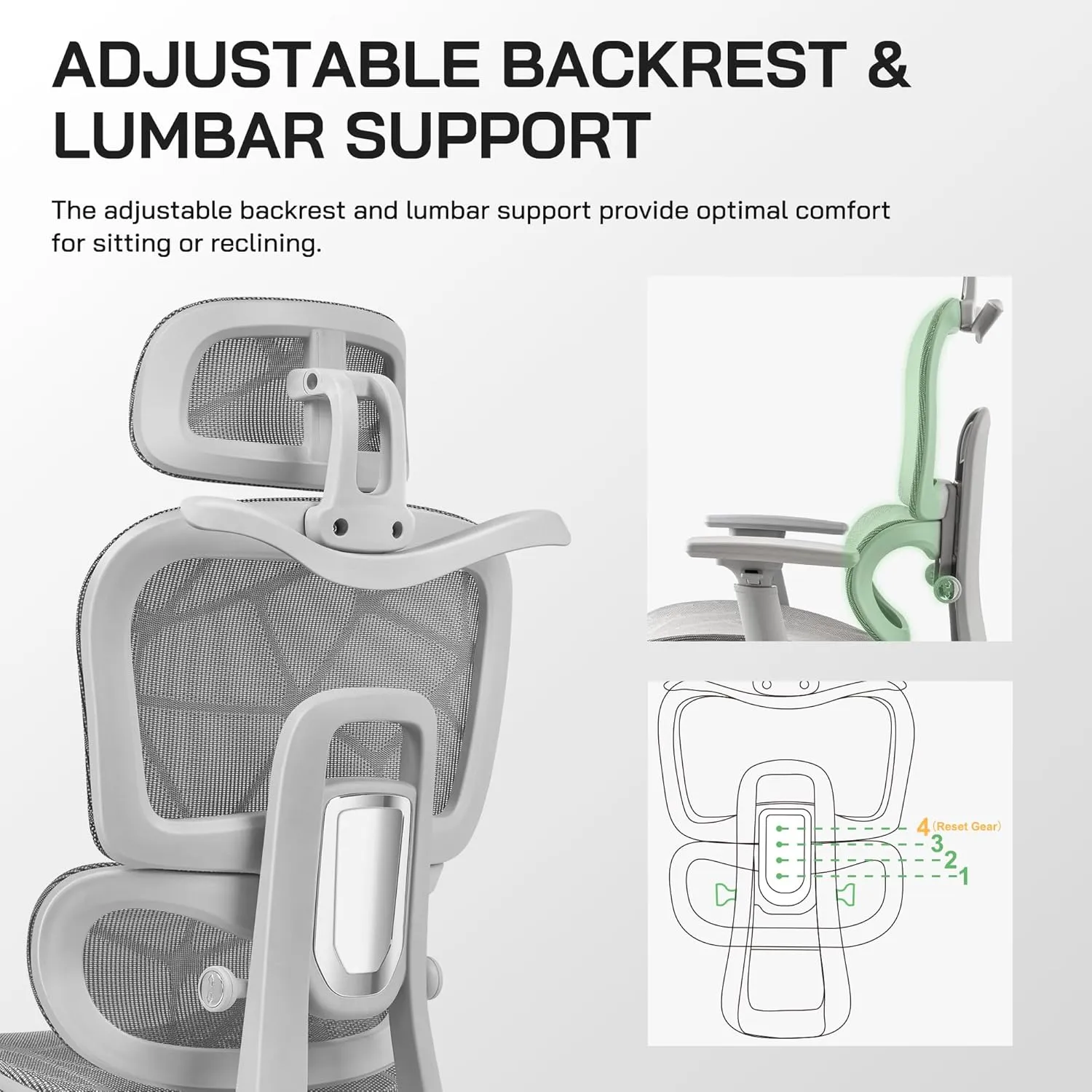 Mesh Ergonomic Office Chair with Footrest,High Back Computer Gaming Chair with Lumbar Support,Back Support,Adjustable Armrests for Big and Tall Napping Work(Grey)
