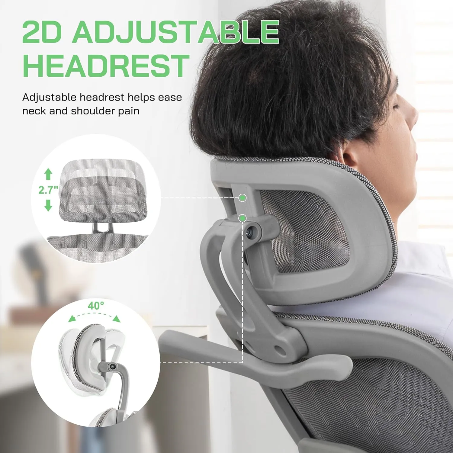 Mesh Ergonomic Office Chair with Footrest,High Back Computer Gaming Chair with Lumbar Support,Back Support,Adjustable Armrests for Big and Tall Napping Work(Grey)