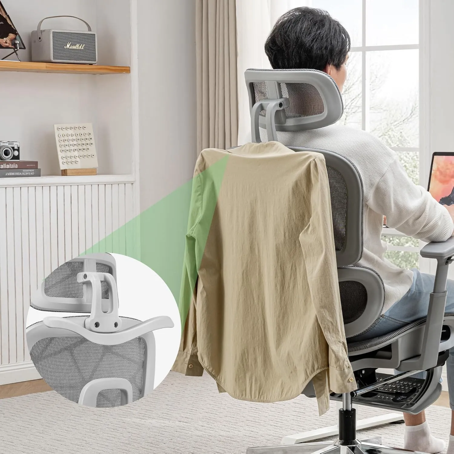 Mesh Ergonomic Office Chair with Footrest,High Back Computer Gaming Chair with Lumbar Support,Back Support,Adjustable Armrests for Big and Tall Napping Work(Grey)