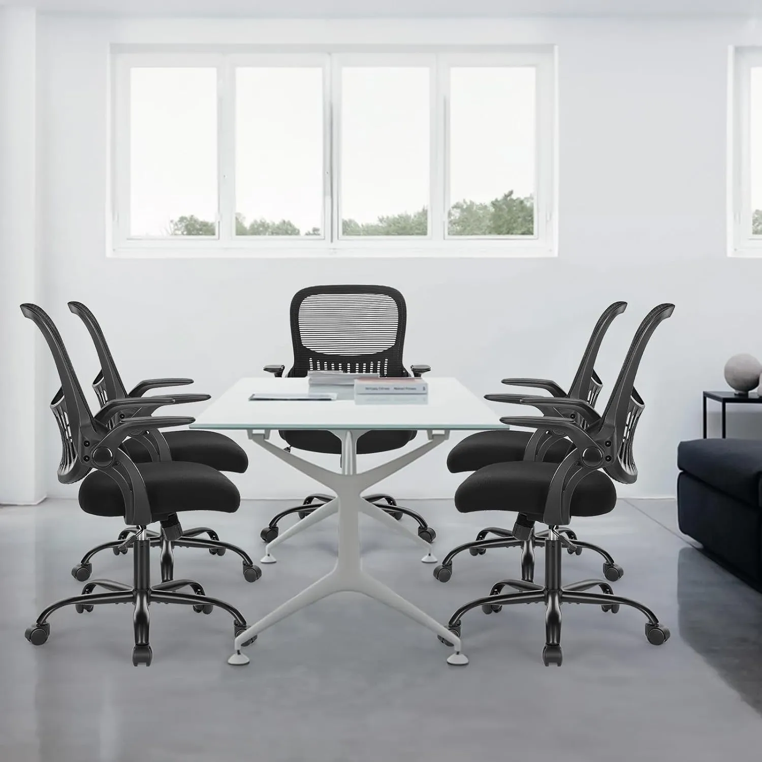 Mesh Office Chair, Ergonomic Mid-Back Mesh Swivel Task Computer Desk Chairs with Wheels, Lumbar Support, Comfy Flip-up Arms for Home, Bedroom, Study, Student, Ink