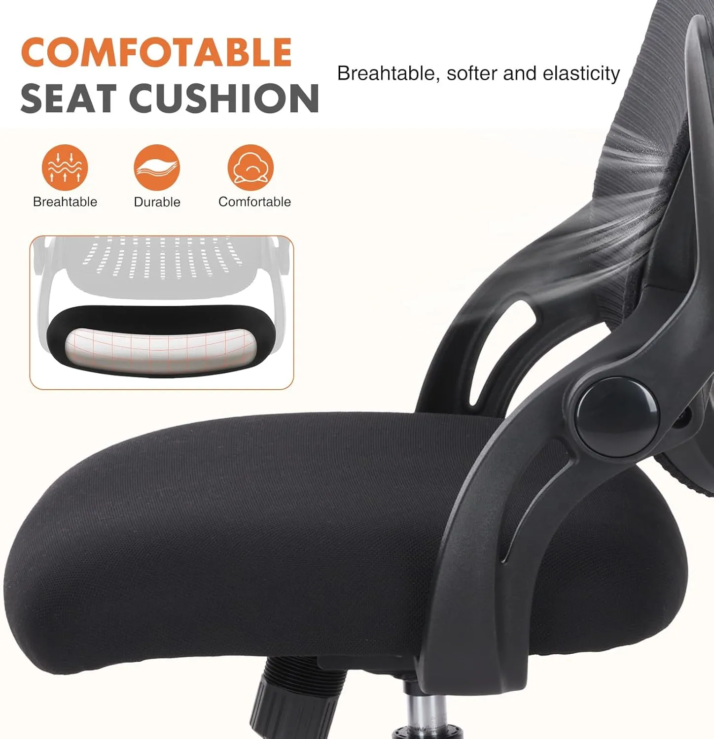 Mesh Office Chair, Ergonomic Mid-Back Mesh Swivel Task Computer Desk Chairs with Wheels, Lumbar Support, Comfy Flip-up Arms for Home, Bedroom, Study, Student, Ink
