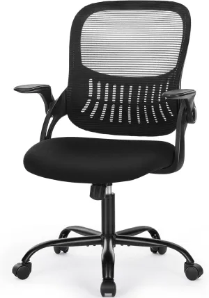 Mesh Office Chair, Ergonomic Mid-Back Mesh Swivel Task Computer Desk Chairs with Wheels, Lumbar Support, Comfy Flip-up Arms for Home, Bedroom, Study, Student, Ink