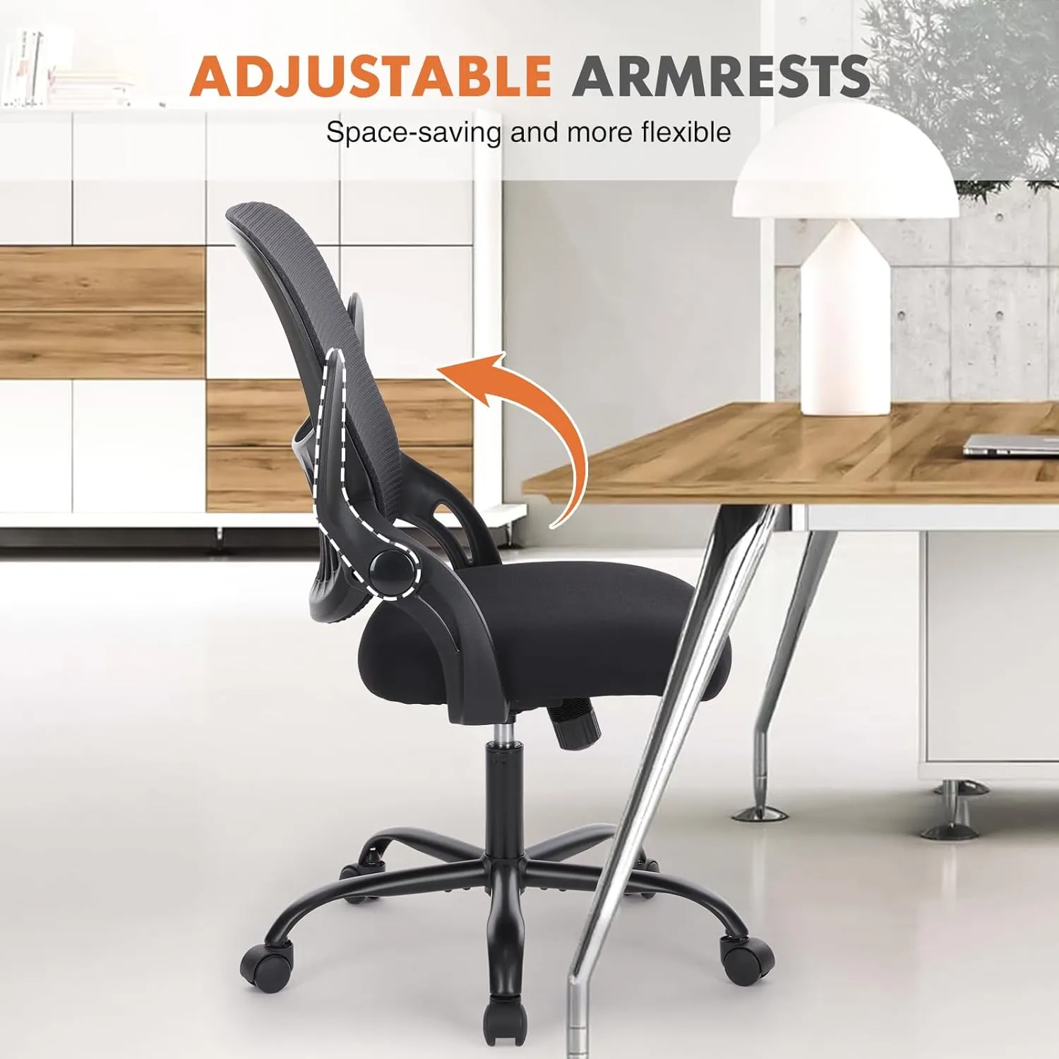 Mesh Office Chair, Ergonomic Mid-Back Mesh Swivel Task Computer Desk Chairs with Wheels, Lumbar Support, Comfy Flip-up Arms for Home, Bedroom, Study, Student, Ink