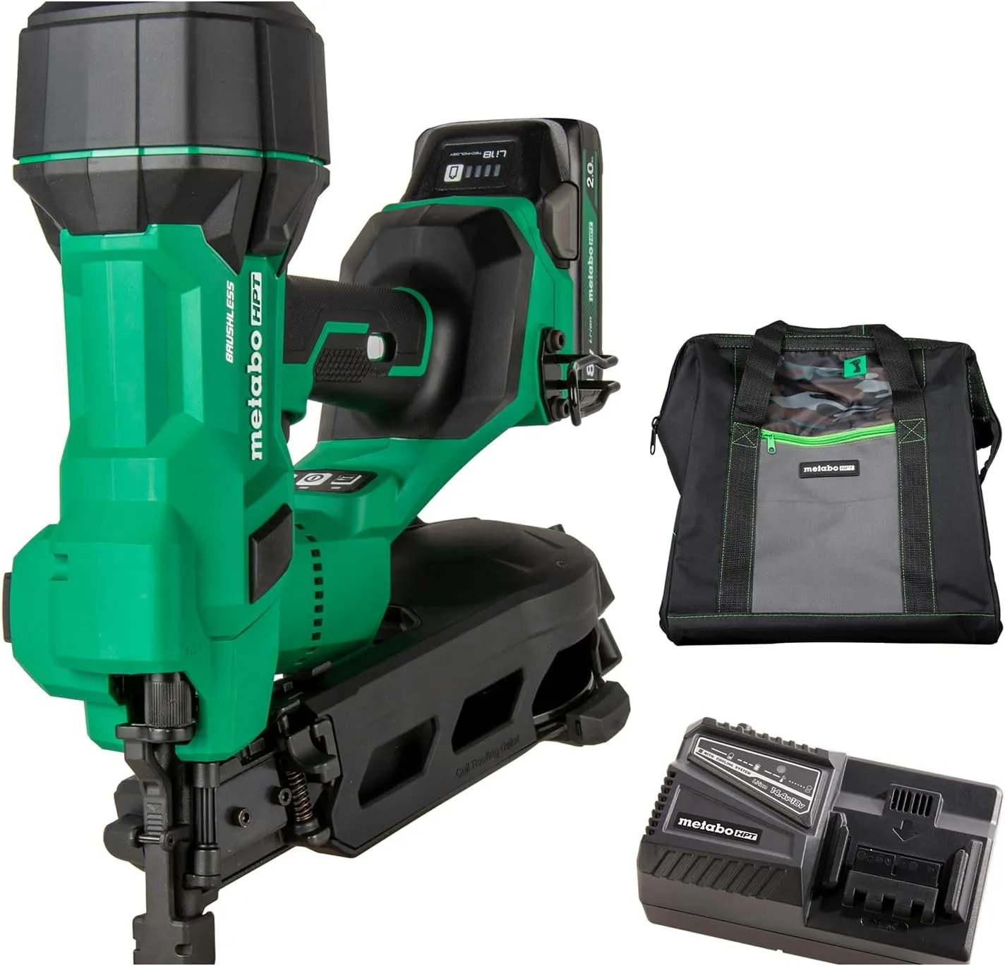 Metabo HPT 18V MultiVolt™ Cordless Coil Roofing Nailer Kit, 500 Nails Per Charge, Up to 1-3/4-Inch Roofing Nails, Includes Vinyl Siding Adapter, NV1845DA