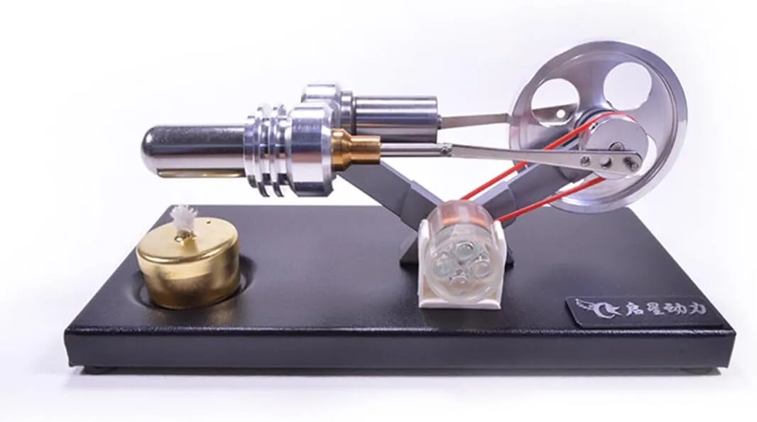 Metal Cylinder Stirling Engine Model Kit, DIY Metal Model with 4 LED Lights and Black Metal Base, Physics Science Engine Toy Set for Adults - Assembly Version