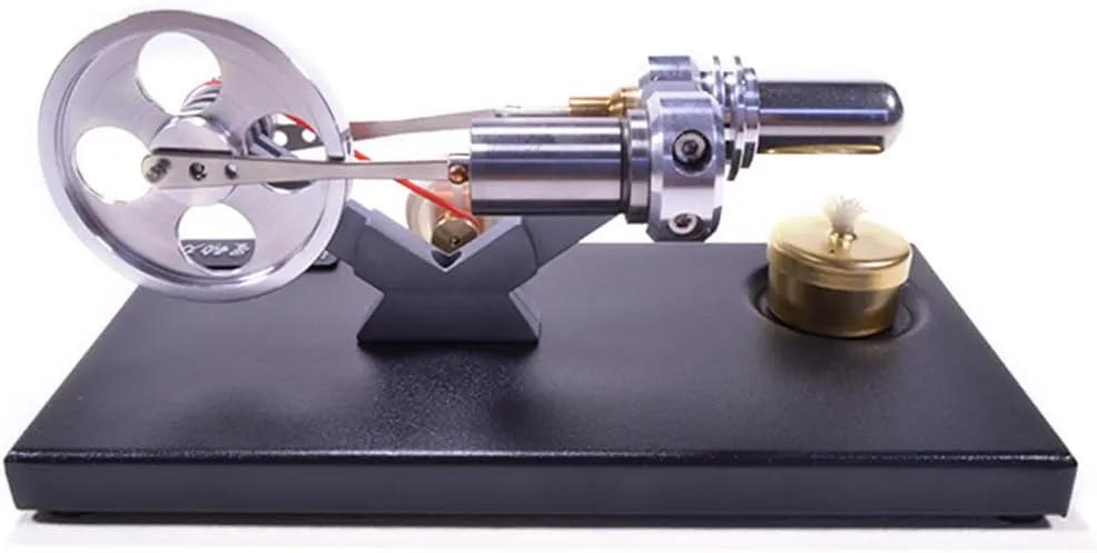 Metal Cylinder Stirling Engine Model Kit, DIY Metal Model with 4 LED Lights and Black Metal Base, Physics Science Engine Toy Set for Adults - Assembly Version