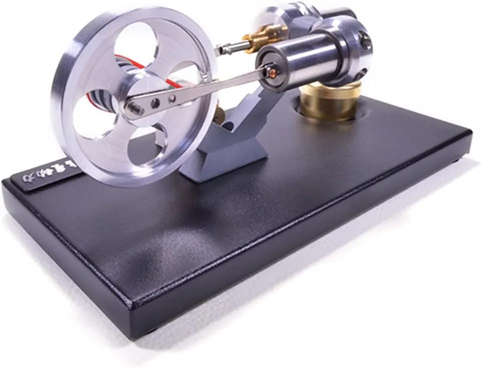 Metal Cylinder Stirling Engine Model Kit, DIY Metal Model with 4 LED Lights and Black Metal Base, Physics Science Engine Toy Set for Adults - Assembly Version