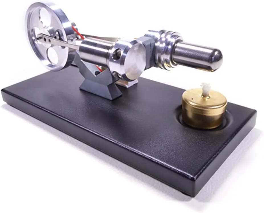 Metal Cylinder Stirling Engine Model Kit, DIY Metal Model with 4 LED Lights and Black Metal Base, Physics Science Engine Toy Set for Adults - Assembly Version