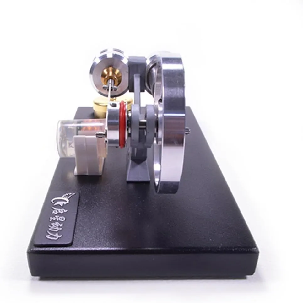 Metal Cylinder Stirling Engine Model Kit, DIY Metal Model with 4 LED Lights and Black Metal Base, Physics Science Engine Toy Set for Adults - Assembly Version